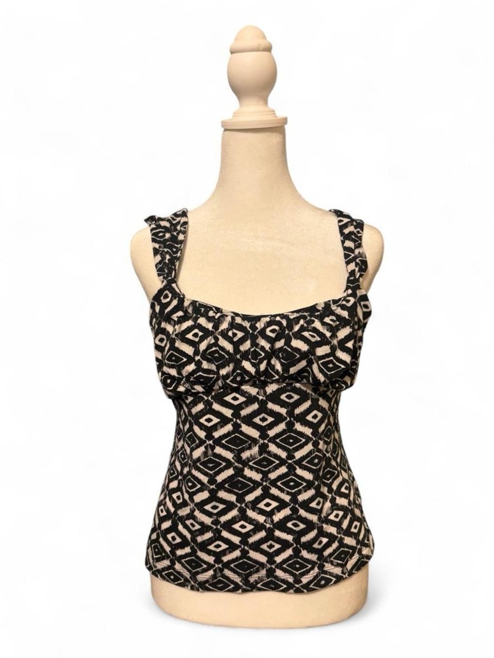 White House Black Market Black & Cream Geometric Tank